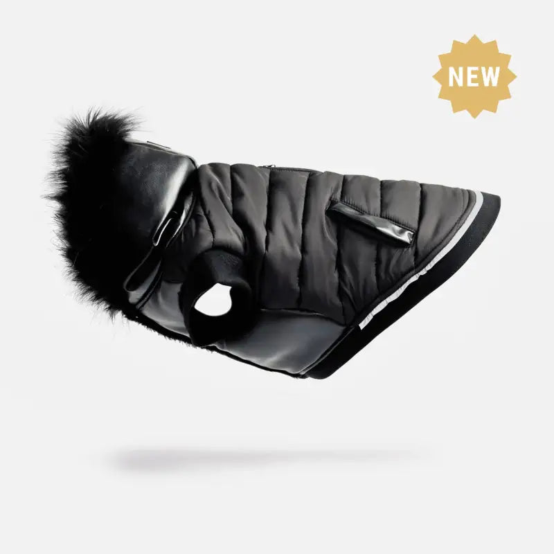 Chargez l&#39;image dans la visionneuse de la galerie, Manteau noir fourrure pour chien - Boutique Animo - Manteau pour chien
