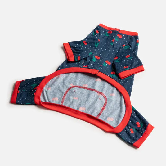 Pyjamas bleu avec cerise pour chien - Boutique Animo - Pyjamas pour chien