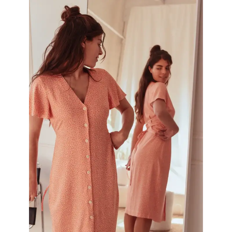 Chargez l&#39;image dans la visionneuse de la galerie, Robe boutonnée cosmos Bianca orange - 55% de réduction - From Rachel - Long dress
