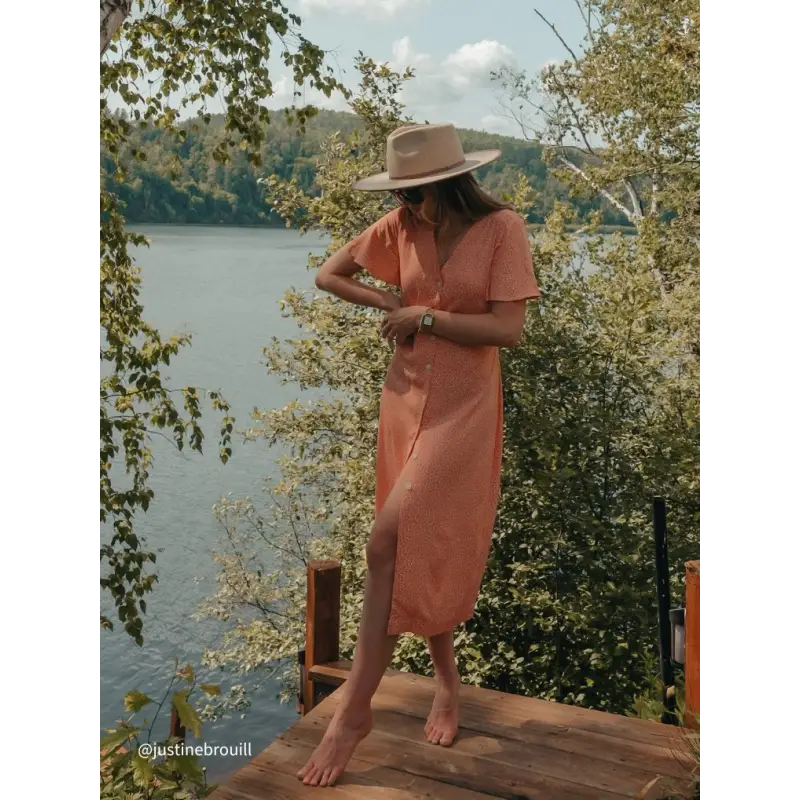 Chargez l&#39;image dans la visionneuse de la galerie, Robe boutonnée cosmos Bianca orange - 55% de réduction - From Rachel - Long dress
