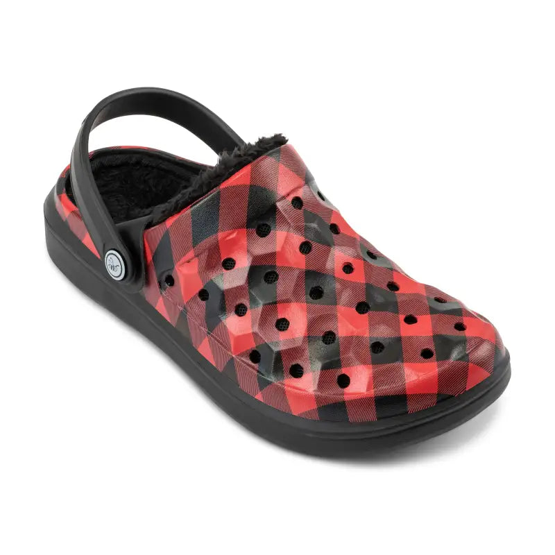 Chargez l&#39;image dans la visionneuse de la galerie, Clog doublé Varsity Graphic - Buffalo Plaid / Noir - 45% de réduction - Joybees - Chaussure
