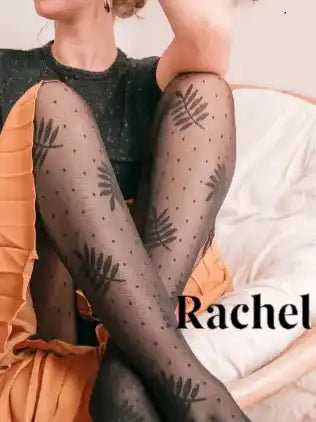 Collants noirs à motifs avec des designs géométriques et des pois.